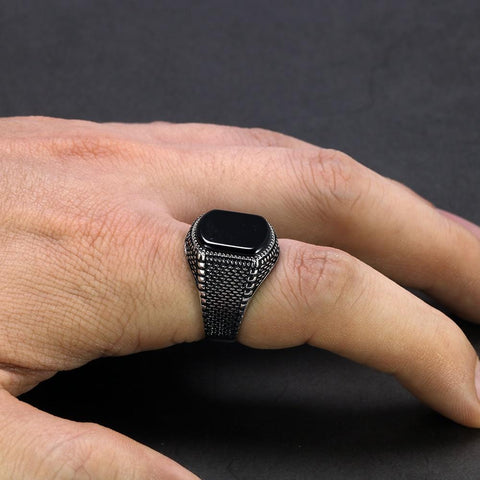 Image of New Vintage Turkey Real 925 Sterling Silver Natural Onyx Stone Ring IS1 IS2 NS2 Almas Collections  New Vintage Turkey Real 925 Sterling Silver Natural Onyx Stone Ring