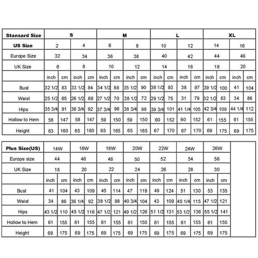 Tulle Boho Wedding Dress size chart from Almas Collections