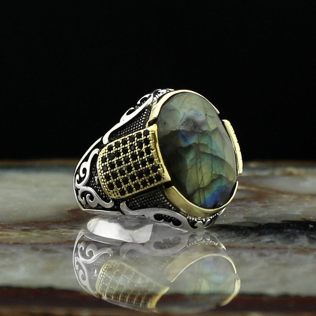 New Handmade Natural Labradorite Stone Ring For Men IS1 IS2 VAL1 NS3