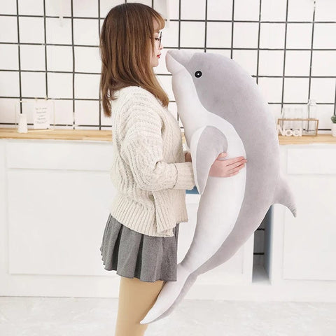 Image of Soft Big Grey Plush Dolphin Stuffed Dolphin Kids Plush Toy from Almas Collections