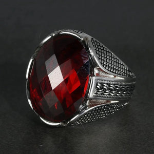  Pure 925 Sterling Silver Rings With Red Color Zircon Stone Faceted Wedding Rings 