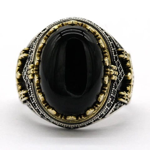 Image of Natural Agate Stone Ring 925 Silver Constantinople Signet Ring