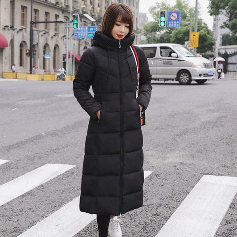 Image of Winter Hood Stand Collar Long Parka Coat AW1