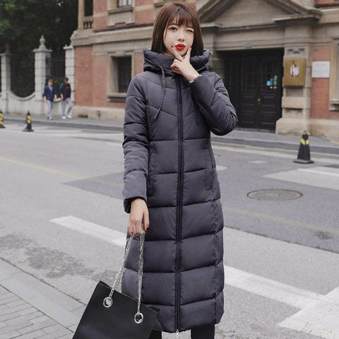 Image of Winter Hood Stand Collar Long Parka Coat AW1