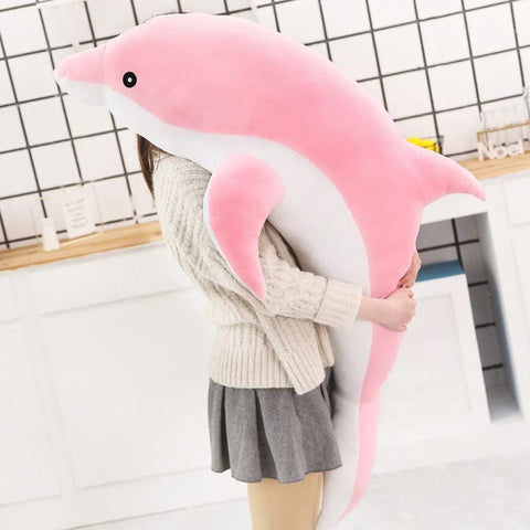 Image of Soft Big Pink Plush Dolphin Stuffed Dolphin Kids Plush Toy from Almas Collections