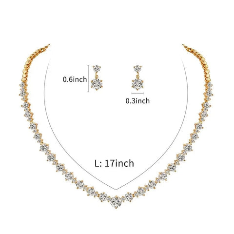 Image of New Bridal Round Cut Cubic Zirconia CZ Crystal Necklace and Earrings Jewelry Set Size from Almas Collections