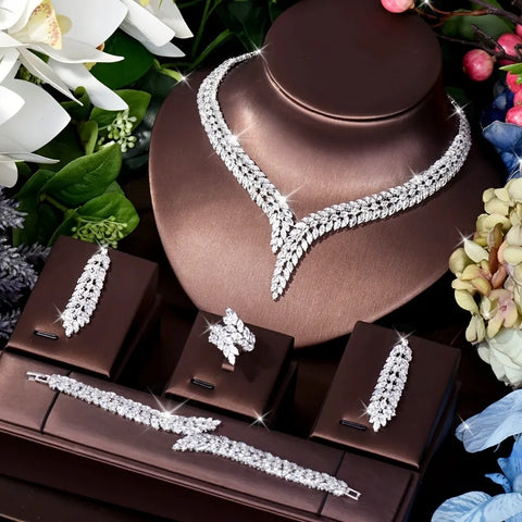 Image of New Unique Brilliant Cubic Zirconia Wedding Jewelry Set For Women IS1 IS2 NS2 VAL1 NS3