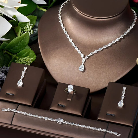 Image of New Unique Brilliant Cubic Zirconia Wedding Jewelry Set For Women IS1 IS2 NS2 VAL1 NS3