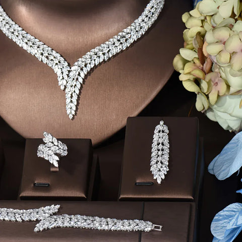 Image of New Unique Brilliant Cubic Zirconia Wedding Jewelry Set For Women IS1 IS2 NS2 VAL1 NS3