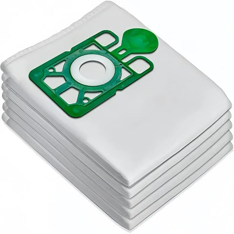 Image of Stack of white vacuum filters with green sealing ring on a white background
