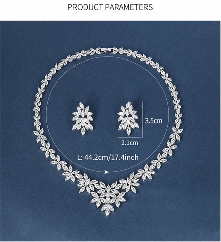 Image of Exquisite Wedding Bridal Floral Design Cubic Zirconia Jewelry Set in Silver Size from Almas Collections