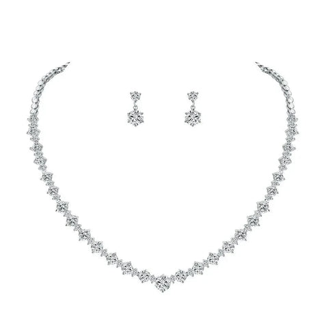 Image of New Bridal Round Cut Cubic Zirconia CZ Crystal Necklace and Earrings Jewelry Set from Almas Collections