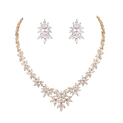 Image of Exquisite Wedding Bridal Floral Design Cubic Zirconia Jewelry Set in gold from Almas Collections