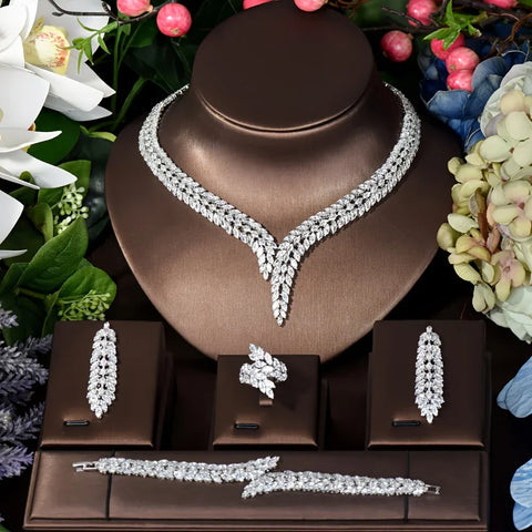 Image of New Unique Brilliant Cubic Zirconia Wedding Jewelry Set For Women IS1 IS2 NS2 VAL1 NS3