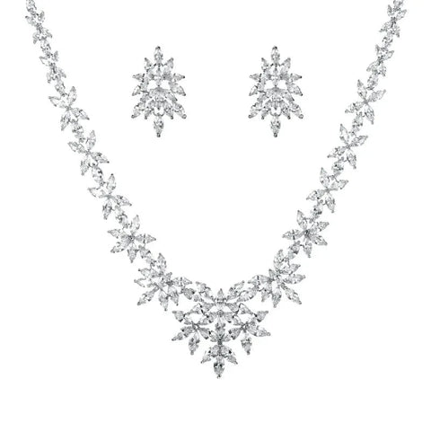 Image of Exquisite Wedding Bridal Floral Design Cubic Zirconia Jewelry Set in Silver from Almas Collections