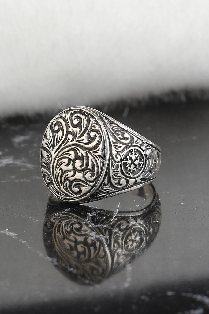 New Round Engraved Sterling Silver Handmade Ring for Men NS3 IS1 IS2
