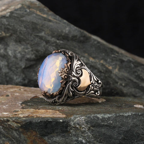 Image of New Moonstone Gemstone in 925 Sterling Silver Ring, Real Natural Stone Vintage Rings IS1 IS2 VAL1 NS3