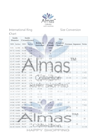 Image of Almas Collection ring size conversion chart 
