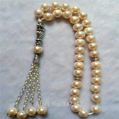 Image of 8mm Light Pink  Color Pearl Shell Tridacna Stone Round Shape 33 Tasbeeh IS1 IS2 NS3 Almas Collections tasbeeh