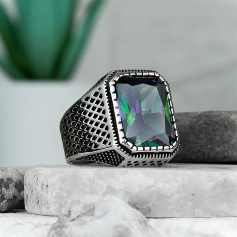 Image of Handmade Alexandrite Stone 925 Sterling Silver Ring for Men in Sizes 6 to 14 from Almas Collections