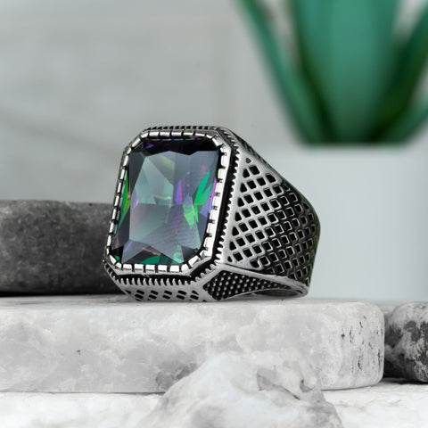 Image of Handmade Alexandrite Stone 925 Sterling Silver Ring for Men in Sizes 6 to 14 from Almas Collections