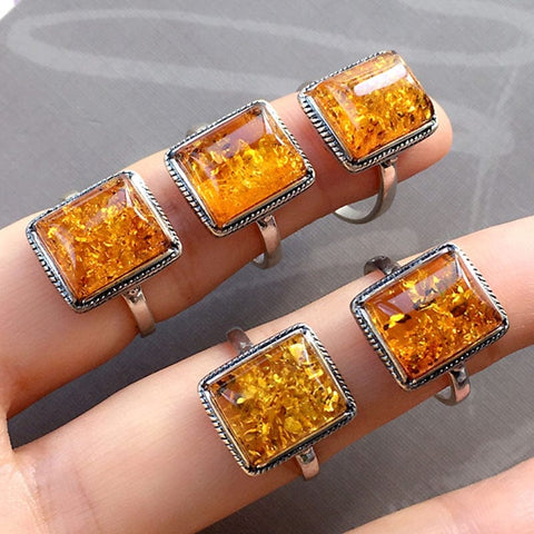 Image of Baltic Amber Natural Silver Golden Amber Flower Vintage Rings from Almas Collections