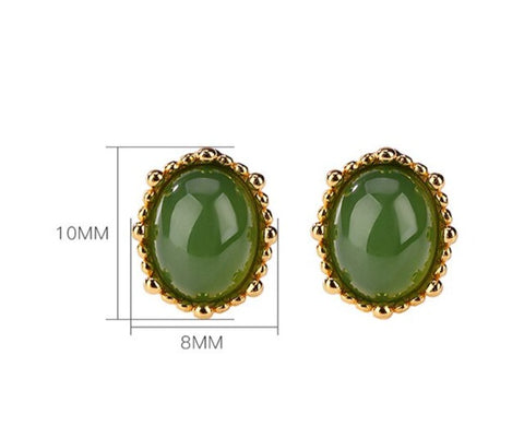 Image of Hotan Green Jade Jasper Oval Crown Studs Earrings for Women from Almas Collections