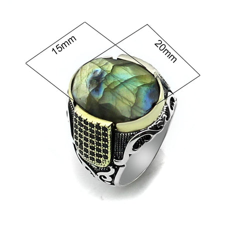Handmade Natural Labradorite Stone Ring For Men sizes 7-14 USA. gemstone size 15X20mm est from Almas Collections