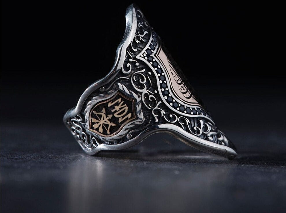 925 Sterling Silver Head Archer Band Surah Anfal Thumb Ring from Almas Collections