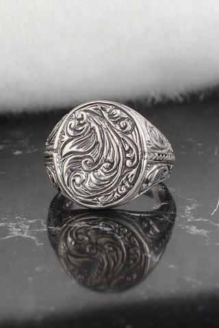 Image of Boho Round Engraved Sterling Silver Handmade Ring for Men from Almas Collections