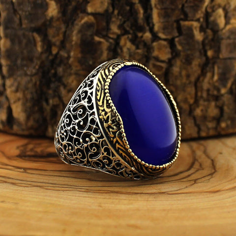 Image of Turkish 925 Sterling Silver Mavi Stone Handcrafted Rings sizes 7 to 14 from Almas Collections