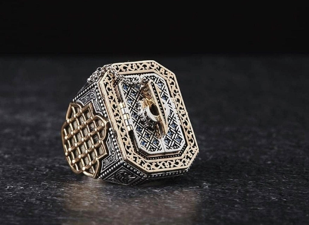 Handcrafted Kaaba Silver Men Rings in size 4 to 15 US with a side view from Almas Collections