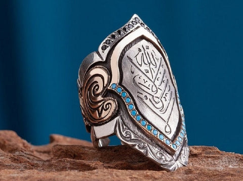 Image of Archery Silver Mens Ring Zihgir, Ottoman Turkish Zihgir, Thumb 925 Sterling Silver Jewelry Ring, Personalized Silver Gift Ring from Almas Collections
