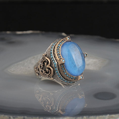 Image of Paraiba Stone Set in Sterling Silver Ring, Real Natural Stone, Gift Jewelry For Men from Almas Collections