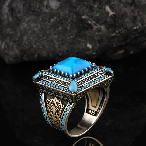 Image of New Handmade Engraved Sterling Silver Turquoise Stone Aqeeq Rings NS3 IS1 IS2