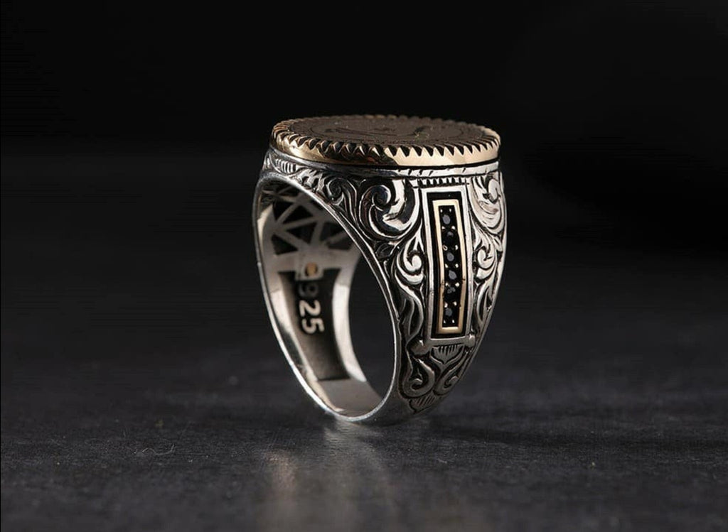 TO BE EVER Sterling Silver Ring with Engraving Pattern, Men Silver Ring, ottoman Ring, Turkish Handmade Ring, Gift Ring Men from Almas Collections