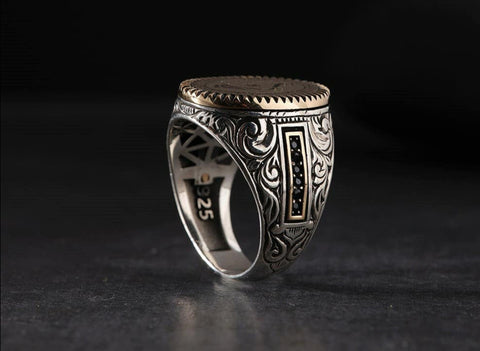 Image of TO BE EVER Sterling Silver Ring with Engraving Pattern, Men Silver Ring, ottoman Ring, Turkish Handmade Ring, Gift Ring Men from Almas Collections