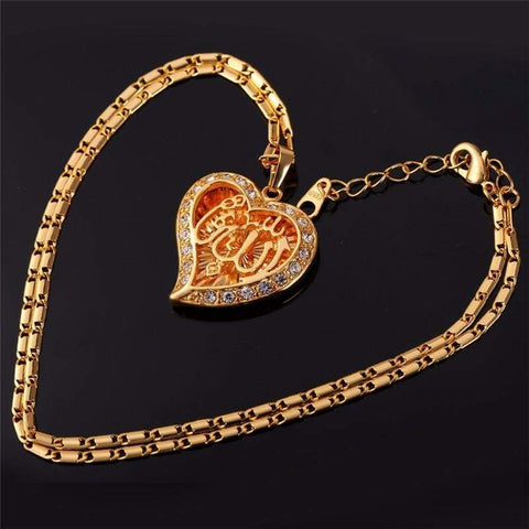 Image of Allah Heart Necklaces & Pendants Silver/Gold Color Rhinestone IS1 IS2 Almas Collections Necklace