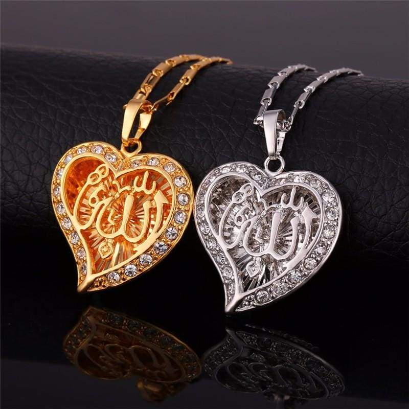 Allah Heart Necklaces & Pendants Silver/Gold Color Rhinestone IS1 IS2 Almas Collections Necklace