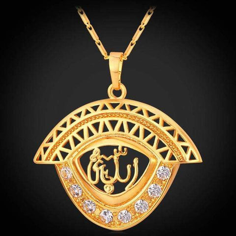 Image of Allah Pendant Men/Women Islamic Gold/Silver Color Rhinestone Crystal Jewellery IS1 Almas Collections Necklace