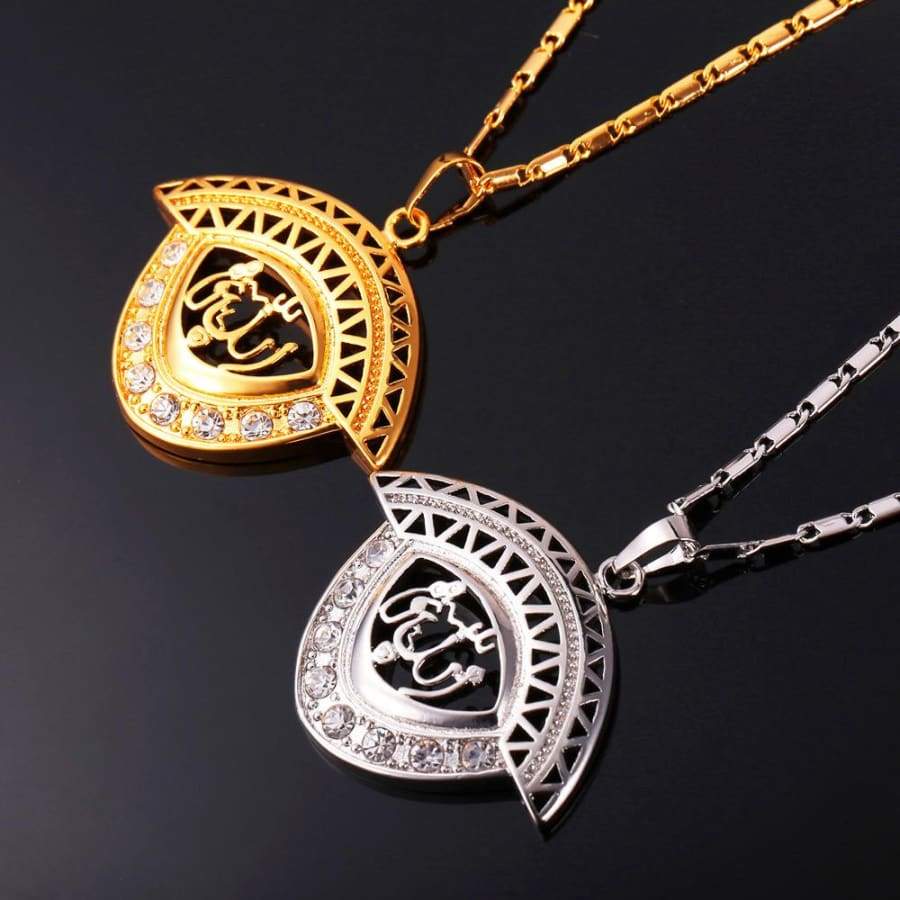 Allah Pendant Men/Women Islamic Gold/Silver Color Rhinestone Crystal Jewellery IS1 Almas Collections Necklace