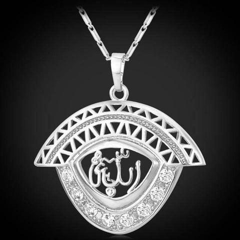 Image of Allah Pendant Men/Women Islamic Gold/Silver Color Rhinestone Crystal Jewellery IS1 Almas Collections Necklace