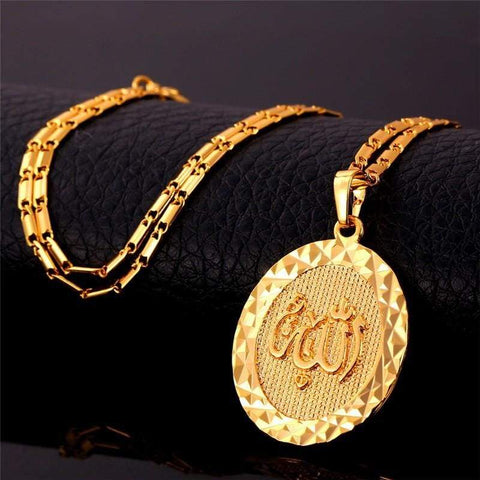 Image of Allah Pendants Men & Women Gold/Silver Colour Round Necklaces IS1 Almas Collections  Allah Pendants Men & Women Gold/Silver Colour Round Necklaces