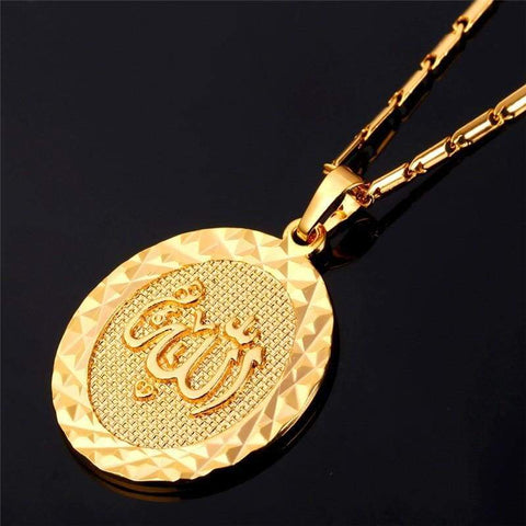 Allah Pendants Men & Women Gold/Silver Colour Round Necklaces IS1 Almas Collections  Allah Pendants Men & Women Gold/Silver Colour Round Necklaces