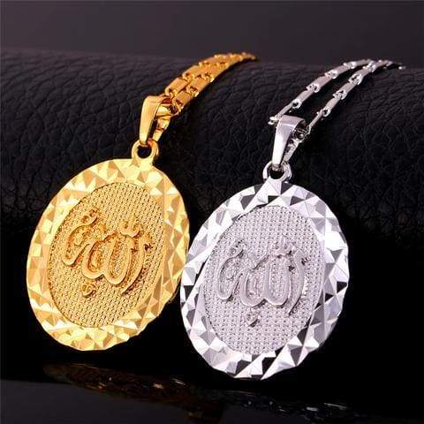 Image of Allah Pendants Men & Women Gold/Silver Colour Round Necklaces IS1 Almas Collections  Allah Pendants Men & Women Gold/Silver Colour Round Necklaces