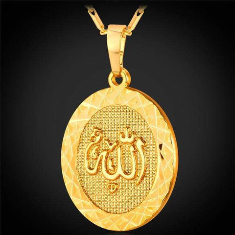 Allah Pendants Men & Women Gold/Silver Colour Round Necklaces IS1 Almas Collections  Allah Pendants Men & Women Gold/Silver Colour Round Necklaces