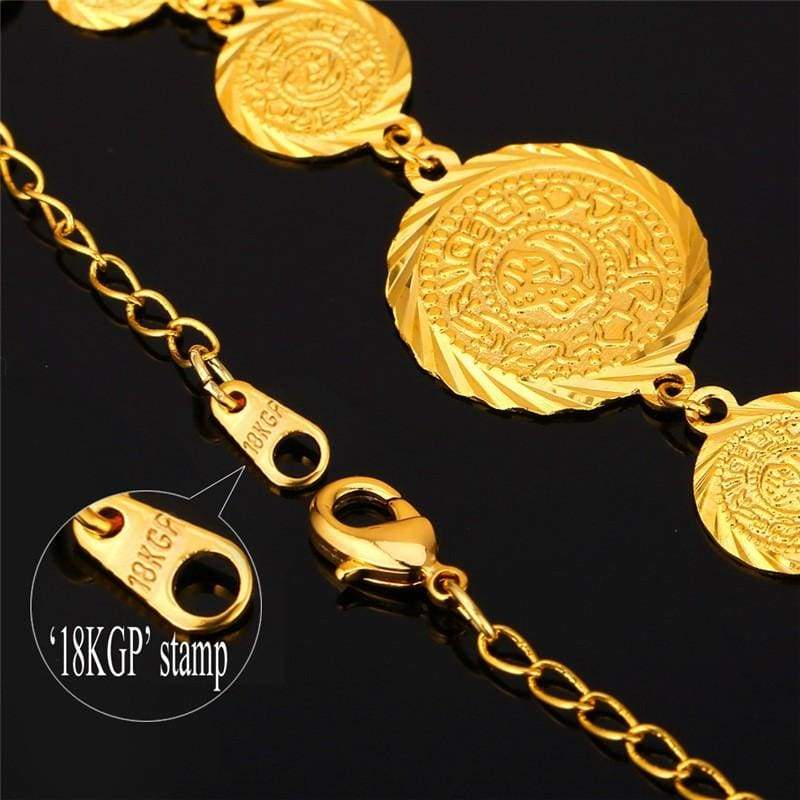 Coin Necklace Bracelet Earrings Gold Colour Vintage set IS1 VAL1 Almas Collections set