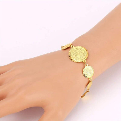 Image of Coin Necklace Bracelet Earrings Gold Colour Vintage set IS1 VAL1 Almas Collections set