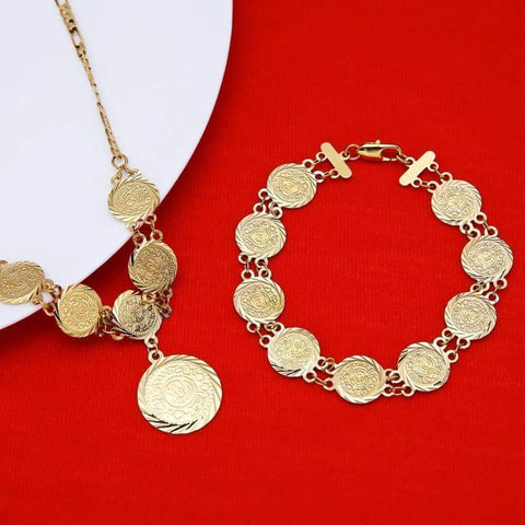 Money Coin Necklace Bracelet 24K Gold Colour Jewellery Set  IS1 NS1 Almas Islamic Jewellry set
