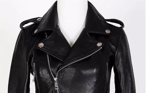 Image of New Genuine Leather Slim Biker Chick Jackets front view from Almas Collections